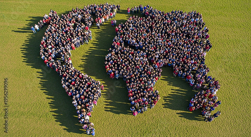 Large group of people forming peace sign.