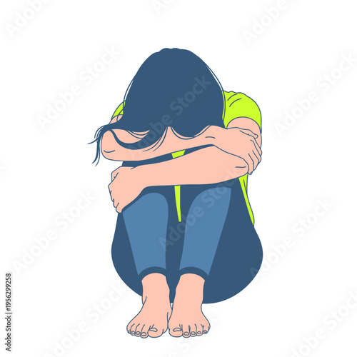 Woman emotional healing after loss depression anxiety loneliness recovery support wellness , Vector and PNG -Generative AI