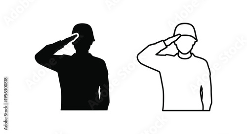 Soldier Saluting Silhouette and Outline Vector