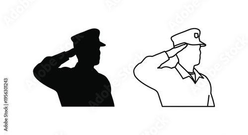 Saluting Officer Silhouette and Outline Vector