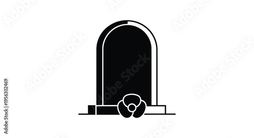 Black Gravestone with Flower Vector Icon