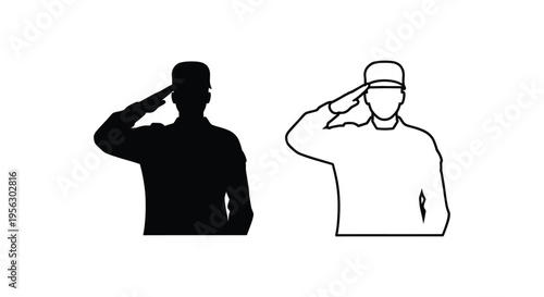 Saluting Soldier Silhouette and Outline Vector