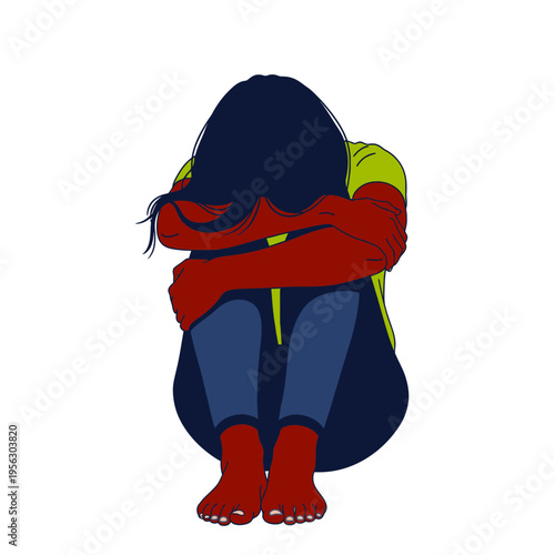 Woman emotional healing after loss depression anxiety loneliness recovery support wellness , Vector and PNG -Generative AI