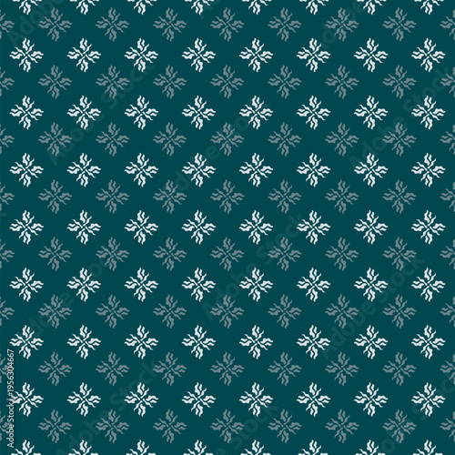 Small white flowers pattern doodle shapes motif continuous classic blue background. Modern floral fabric design textile swatch ladies dress, men's shirt all over print block.