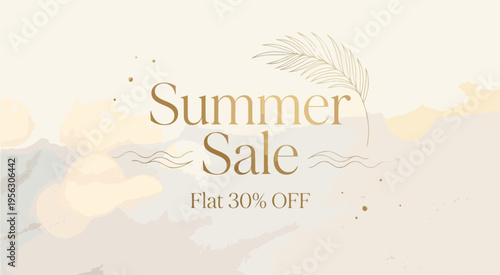 Modern summer promotion banner with tropical leaves, butterfly decor, up to 50% off stock illustration