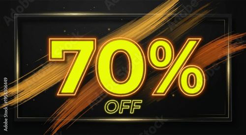 70% Off - Text with Golden brushstrokes on black background stock illustration