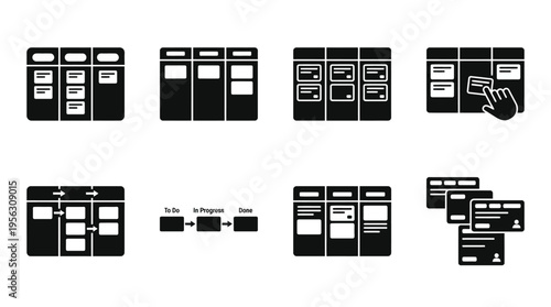 "Project Management Icons Vector – Workflow Boards, Timelines & Kanban Symbols"