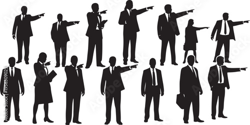 Silhouettes of business people in various poses and directions