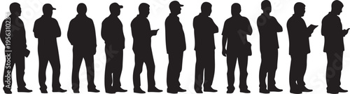 Silhouettes of diverse men in various poses and attire standing