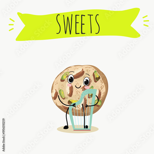 Funny Characters Kurabiye, Kurabie, Ghorayeba, Qurabiya, dessert, hand drawn vector illustration.