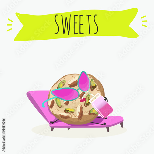 Funny Characters Kurabiye, Kurabie, Ghorayeba, Qurabiya, dessert, hand drawn vector illustration.