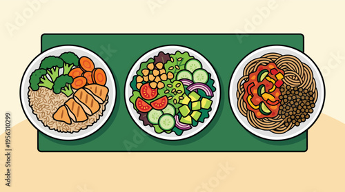 Healthy food bowls with vegetables grains and protein meal prep