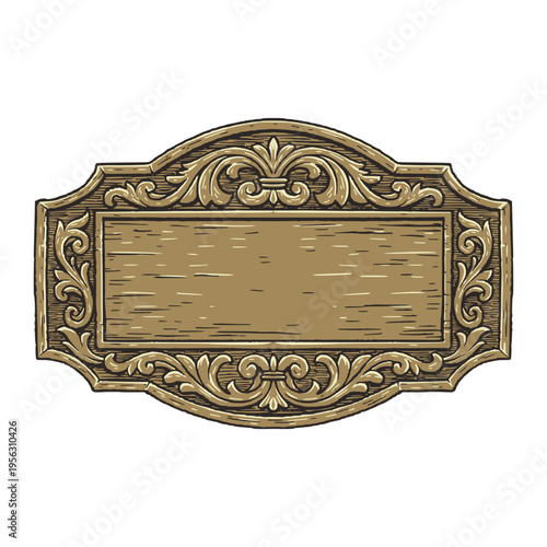 Western Elegant Baroque Ornamental Label Wood Frame Vector