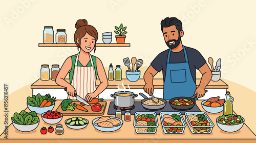 Family cooking healthy food together in kitchen environment