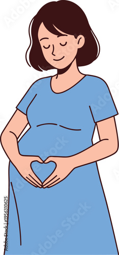 Happy Expectant Mother Cradles Growing Baby Bump with Love