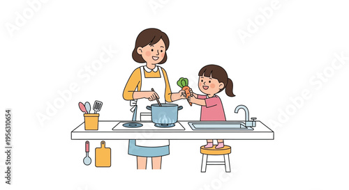 Mother and daughter enjoying healthy cooking together