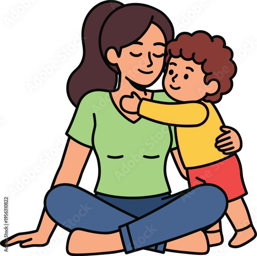 Mother and Child Hugging with Love and Affection