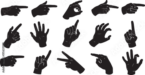 Collection of various hand gestures and signs in black