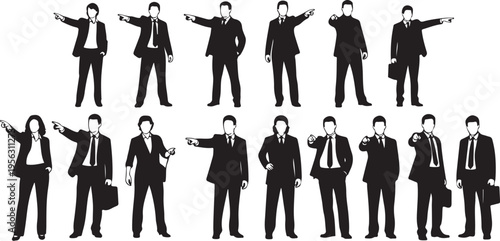 Business People Silhouettes in Various Professional Poses and Gestures