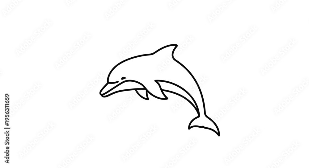Fototapeta premium Black and White Dolphin Illustration Jumping.