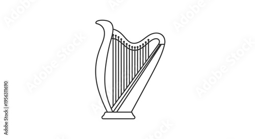 Black and White Line Drawing of Harp.