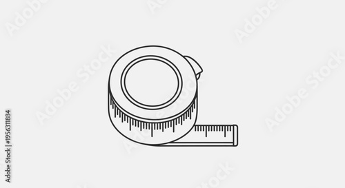 Retractable Tape Measure Illustration Black White.