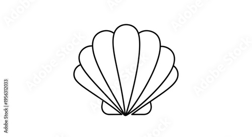 Simple Black Line Drawing of a Seashell.