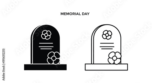Memorial Day Gravestone Icon Set Vector