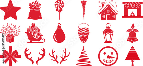 Colorful christmas and holiday icons collection isolated on transparent background