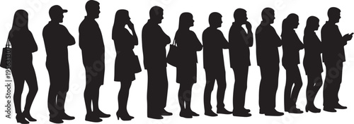 Silhouette of diverse group of people standing in line