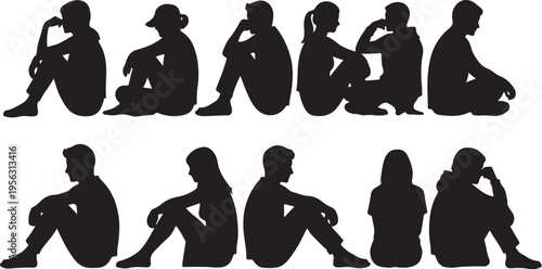 Silhouettes of people sitting in various poses and emotions
