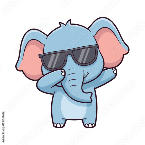 Cool Blue Elephant Wearing Sunglasses Doing Dab Dance Pose