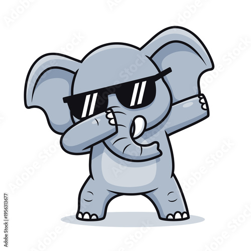Cool cartoon elephant doing the dab dance move with sunglasses