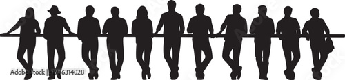 Silhouettes of people leaning on a horizontal bar together