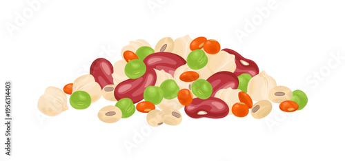 Heap of assorted legumes and beans vector illustration isolated on white background. Cartoon flat icon.
