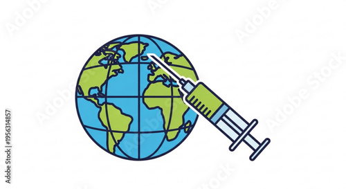 Global vaccination concept with a syringe injecting into the earth symbolizing worldwide health and medical treatment