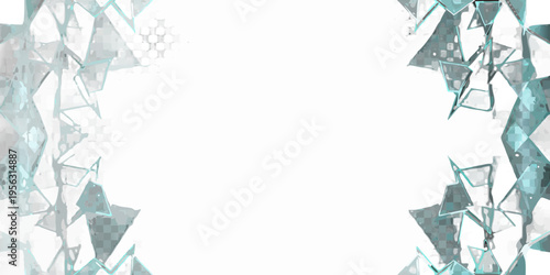 Abstract geometric shapes form a fractured frame on a dark background