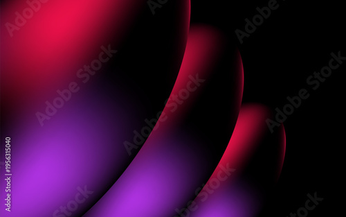 A dramatic and high-contrast abstract digital pattern featuring large-scale, rounded organic forms emerging from a deep black void. The composition is defined by a bold color palette.