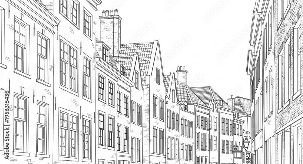 Obraz premium Detailed Sketch of a Charming European Street Scene.