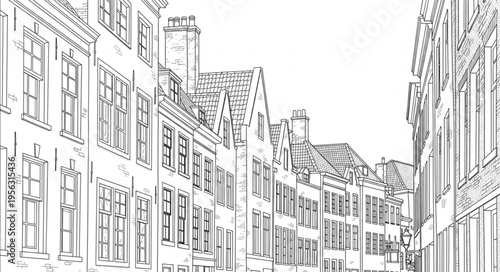 Detailed Sketch of a Charming European Street Scene.