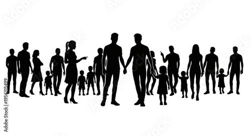 Silhouette of a diverse group of people standing together.