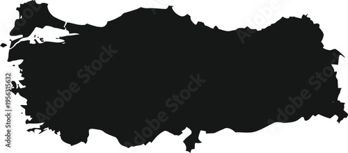 Black silhouette map of turkey on a white background representing the country borders