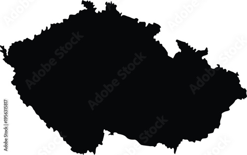 Black silhouette map of the czech republic isolated on a plain white background for design