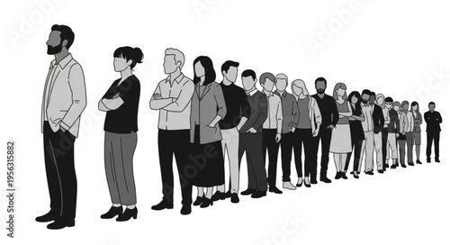 Diverse Group of People Standing in a Long Line.