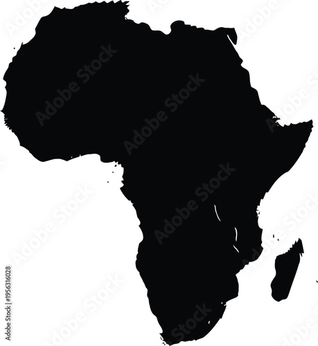Black silhouette of the african continent map isolated on a white background for design.