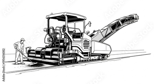 Road Milling Machine Illustration - Pavement Removal and Recycling.