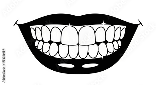 Stylized Illustration of a Smiling Mouth with White Teeth and Black Lips.