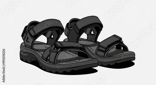 Pair of Black Sport Sandals with Adjustable Straps.