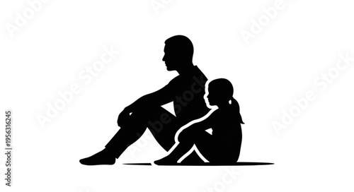 Silhouette of a father and daughter sitting together.