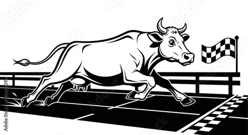 Bull Sprinting Towards the Finish Line with Determination and Speed.